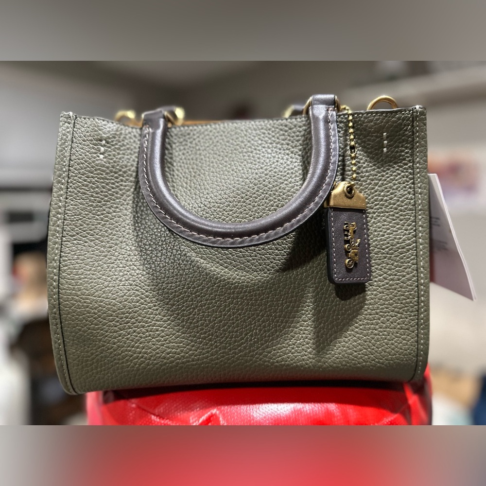 Coach Olive Green Satchel with Dark Brown Handles and Gold Hardware